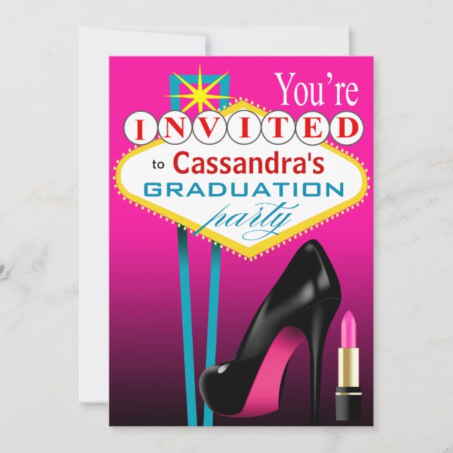 Stiletto och läppstift Las Vegas-fest fuschia Inbjudningar (Framsida)