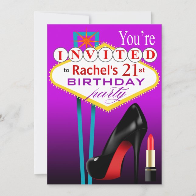 Stiletto och Lipstick Las Vegas Party lila Inbjudningar (Framsida)