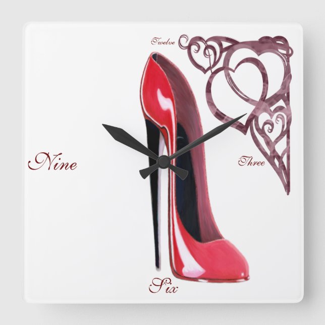 Stiletto Shoe Art Clocks Fyrkantig Klocka (Framsida)
