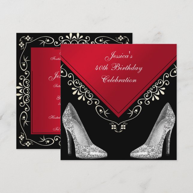 Stilettos & Decorative Swirls 40:e födelsedagen Inbjudningar (Fram/baksida)