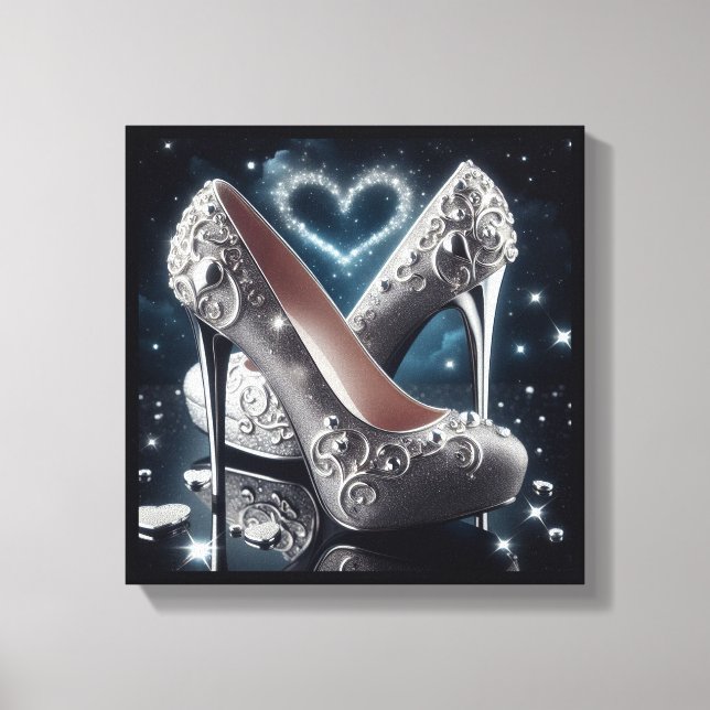 Stilettos Högklackar, hjärdar och diamanter Canvastryck (Framsida)