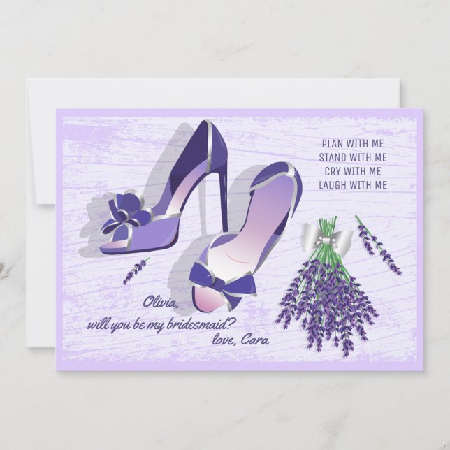 Stilettos och Lilacs Bridesmaid Request Card Inbjudningar (Framsida)
