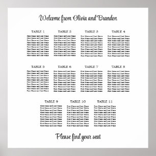 Stilfull 11 bord Wedding Seating Chart Affisch