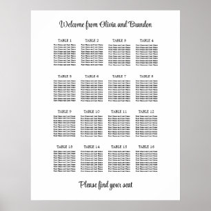 Stilfull 16 bords wedding sittplan poster