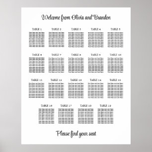 Stilfull 19 bords sittplaneringsaffisch för bröllo poster