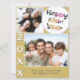 Stilfull 2 Foto Gul Personlig Glad Ny År Julkort
