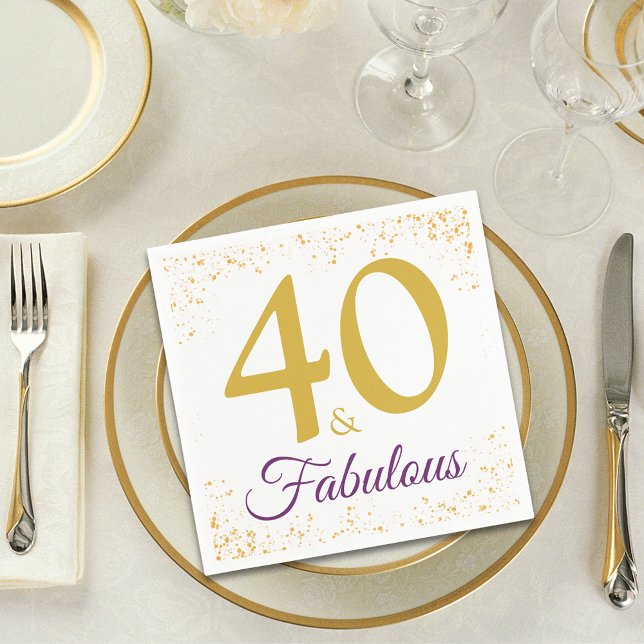 Stilfull 40 och fantastisk födelsedagsfest guld pappersservett (40 and fabulous stylish typography gold glitter 40th birthday party paper napkins)