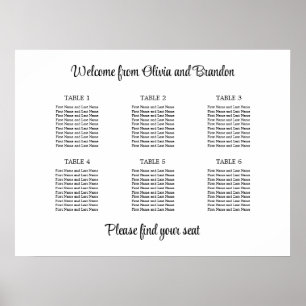 Stilfull 6 bords wedding sittplan poster