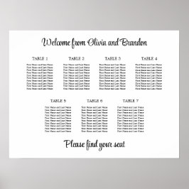 Stilfull 7-bordsväggplanschart för bröllop poster