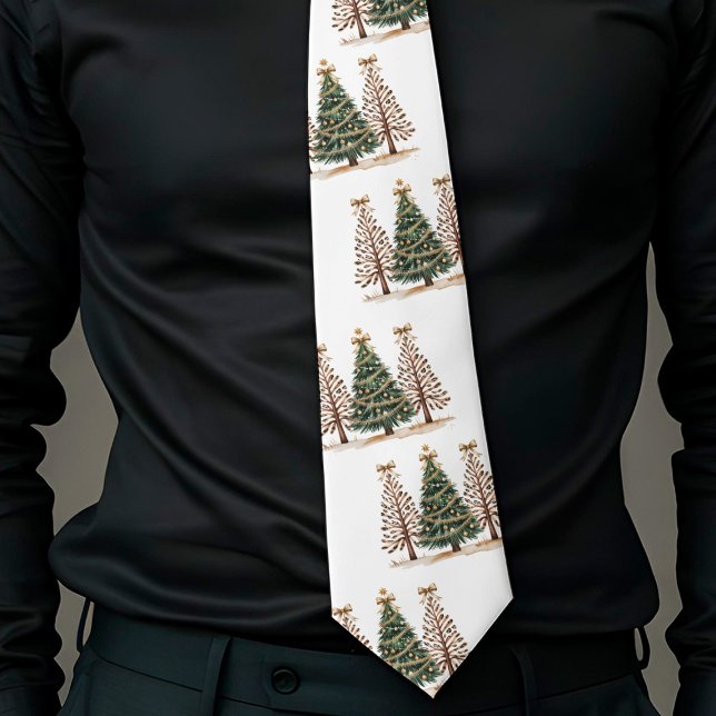 Stilfull akvarell julgran present till honom   slips (Stylish watercolor Christmas trees gift for him tie)