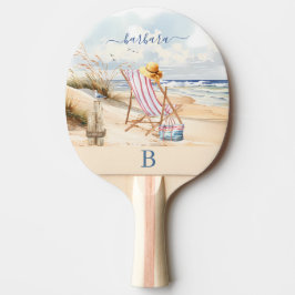 Stilfull akvarell strand hav monogram namn pingisracket