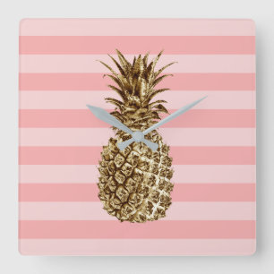 Stilfull ananas & rosor för söt flickaktigt guld- fyrkantig klocka