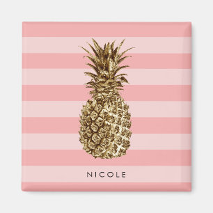 Stilfull ananas & rosor för söt flickaktigt guld magnet