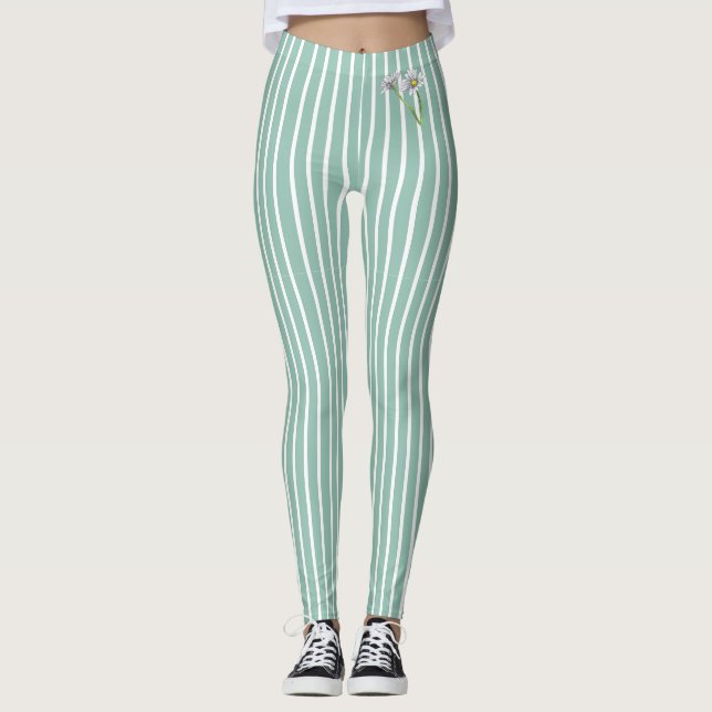Stilfull ankanägg blå-randig akvarell-daisy leggings (Framsida)