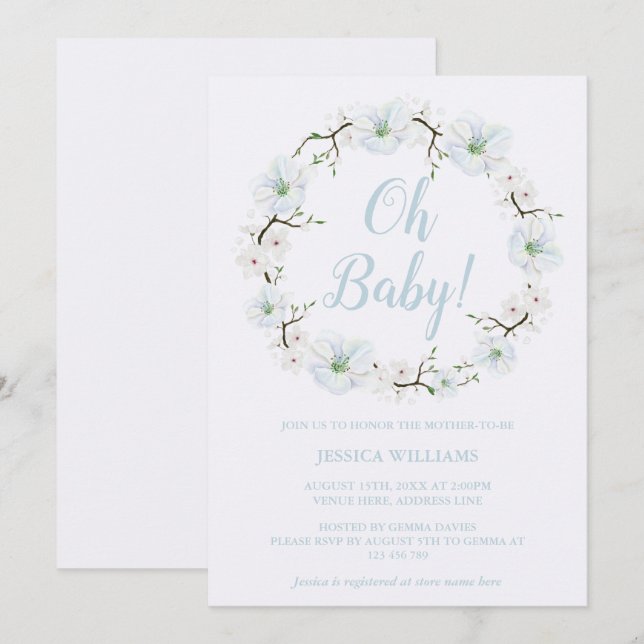 Stilfull äppelblomsterkrans Baby Shower Inbjudningar (Fram/baksida)