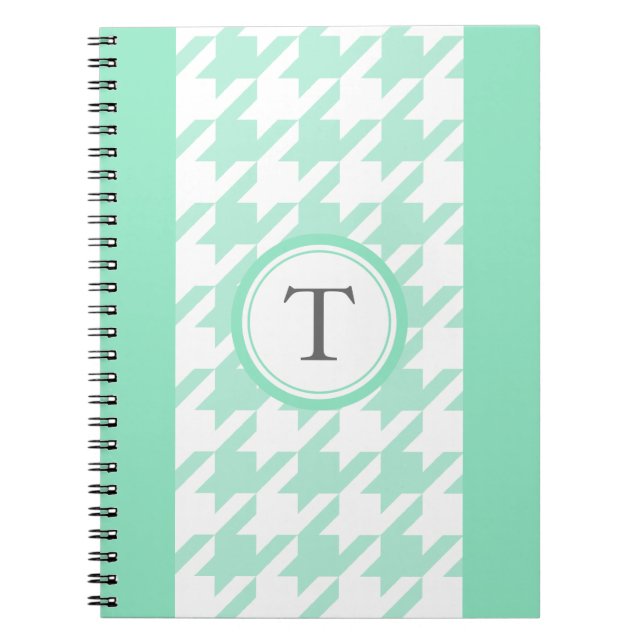 stilfull aquamarinehoundstooth med monogramen anteckningsbok (Framsidan)