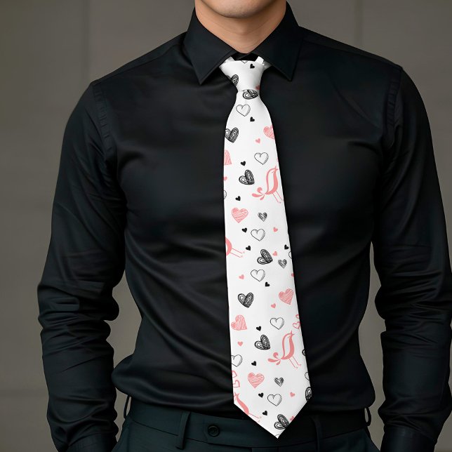 Stilfull årsdagspresent Slips Handritade Hjärtan (Stylish Anniversary Gift Tie Hand Drawn Hearts)