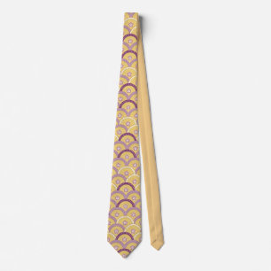 Stilfull Art Deco-guld och lila fläktdesign Slips
