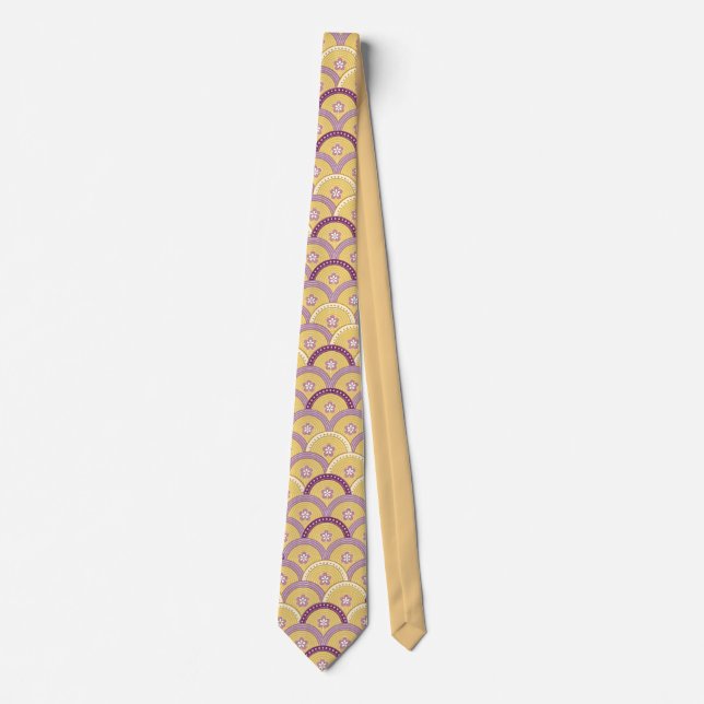 Stilfull Art Deco-guld och lila fläktdesign Slips (Framsida)