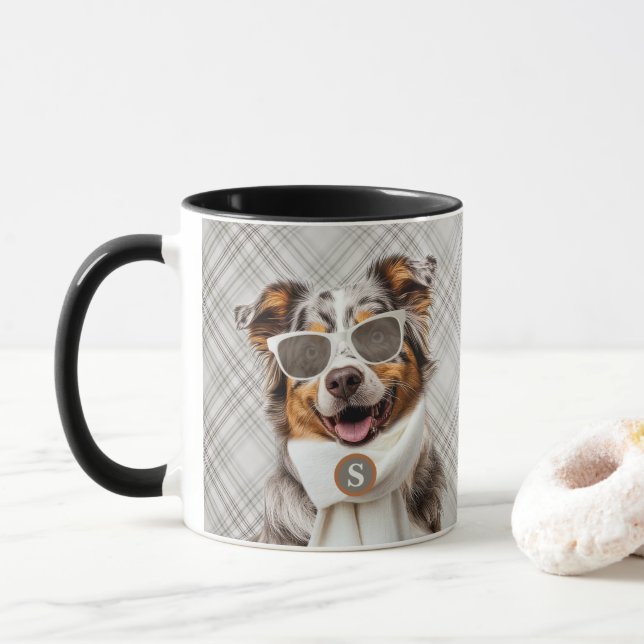 Stilfull australsk shepherd-hund och Plaid-monogra Mugg (Med munk)