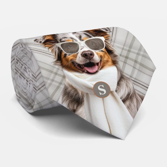 Stilfull australsk shepherdhund och Plaid-monogram Slips (Rullad)