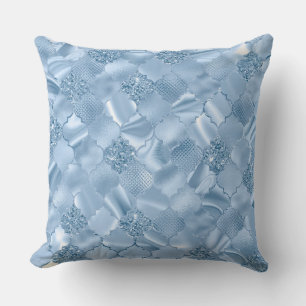 Stilfull babyblå glitter och folie quatrefoil kudde