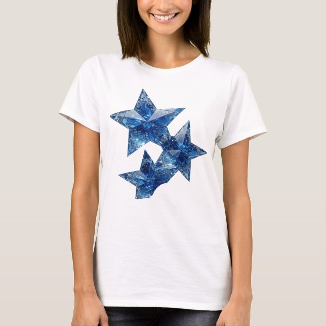 Stilfull blå BLÅ STJÄRNOR Statementdesign T Shirt (Framsida)