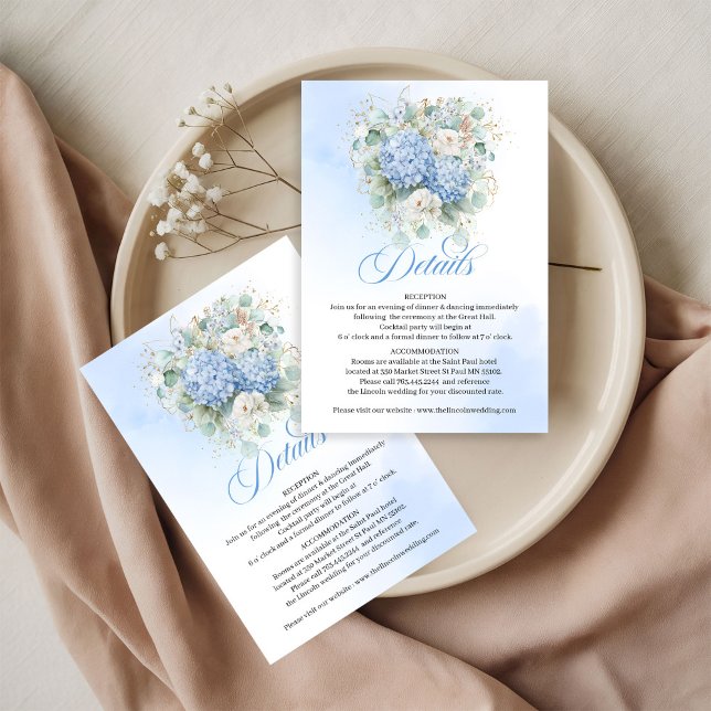 Stilfull blå hortensia Guld detaljer kort (Stylish Blue Hydrangea Gold details card)