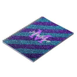 Stilfull blå och lila glitter monogramnamn  anteckningsbok
