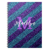 Stilfull blå och lila glitter monogramnamn 