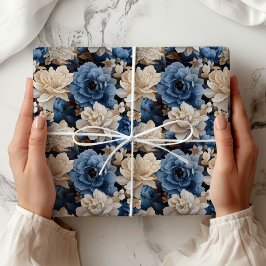 Stilfull blå vit blommig elfenbensfärgad presentfö presentpapper