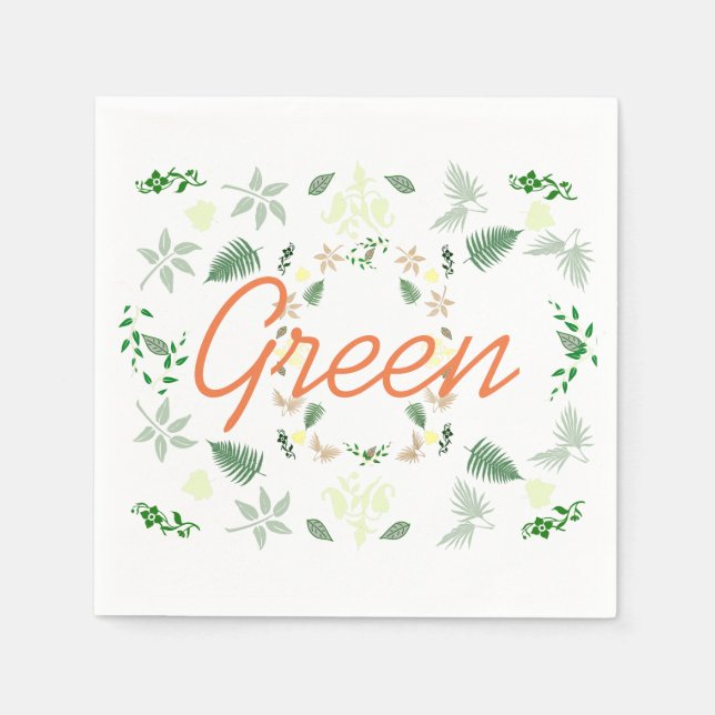 Stilfull blekgrön palmormbunkslövspapper servett (Framsidan)