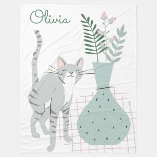 Stilfull blomillustration för kattälskare med pers fleecefilt