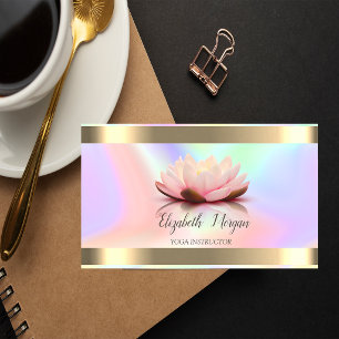 Stilfull blomma guldrand holografisk yoga visitkort