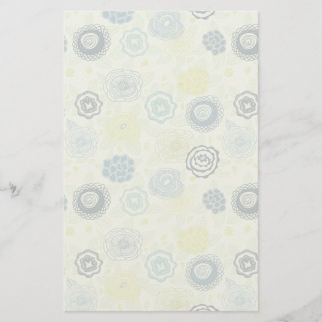 Stilfull blommönster med gulliga blommor brevpapper (Framsida)