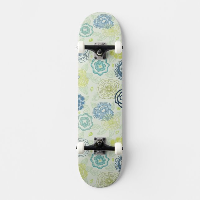 Stilfull blommönster med gulliga blommor skateboard bräda 20 cm (Framsida)