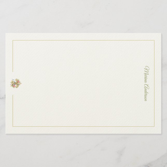 Stilfull blomster Fleur de Lys Personligt namn Brevpapper (Framsida)