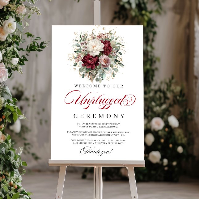 Stilfull Blush Burgundy Avstängd Ceremoni Affisch (Stylish Blush Burgundy Unplugged Ceremony Poster)