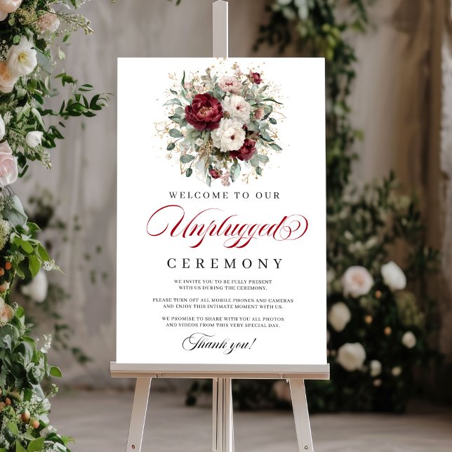 Stilfull Blush Burgundy Bröllopsaffisch Poster (Stylish Blush Burgundy Ceremony Poster Sign)