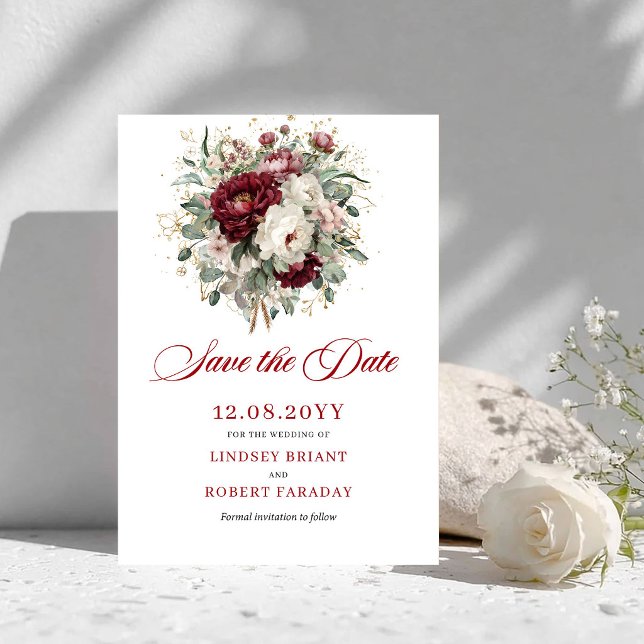 Stilfull Blush Burgundy Grönska Spara Datum Datumet (Stylish Blush Burgundy Greenery Save The Date)
