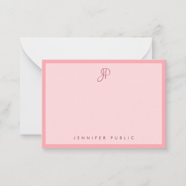Stilfull Blush Rosa Malligrafi Monogram Anteckningskort (Framsida)
