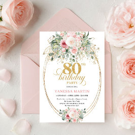 Stilfull bohemisk roséblommig minimal 80-årsdag inbjudningar