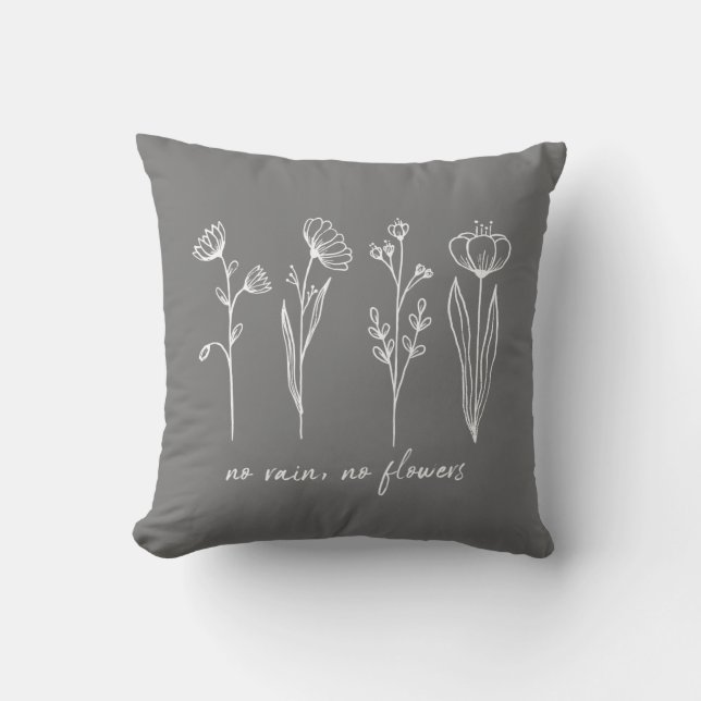 Stilfull Boho Blomma Inspirerande Citat Ljusgrå Kudde (Framsida)