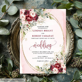 Stilfull Boho Burgunder Rosa Guld Blommig Inbjudan