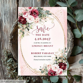 Stilfull Boho Burgunder Rosa Guld Blommig Spara da Inbjudningar