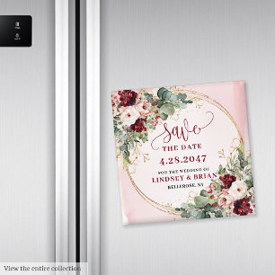 Stilfull Boho Merlot Rosa Guld Blommig Spara Datum Magnet