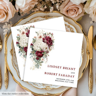 Stilfull Boho Merlot Rosenskär Guld Rosor Bröllop Pappersservett