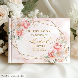 Stilfull Boho Pastell Rosa Guld Ram Bröllopsfest Gästböcker