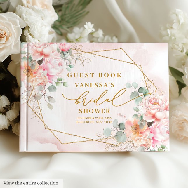 Stilfull Boho Rosa Guld Glitter Bröllopsfest Gästböcker (Stylish Blush Pink Gold Glitter Bridal Shower Guest Book)