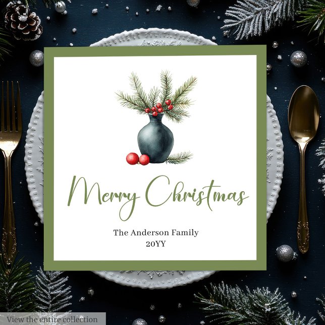 Stilfull Boho Rustik Julbukett Middag  Pappersservett (Stylish Boho Rustic Christmas Bouquet Dinner Napkins)
